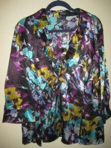 Spense Woman nwt 1x Silky Floral Ruffle Blouse Shirt  