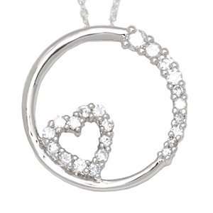 Royal Diamond O Circle with Heart Cubic Zirconia Pendant with 18inch 