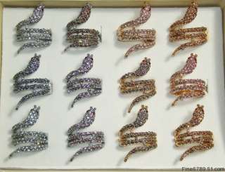 Lots Fashion 36Pcs Snake Crystal Rhinestone Rings  