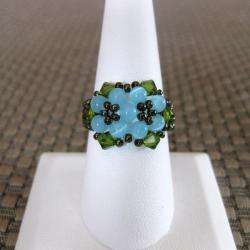 Crystal Pretty Blue Beaded Flower Ring (USA)  