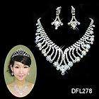 Wedding Bridal Bridesmaid crystal necklace earring Sliver Jewelry set 