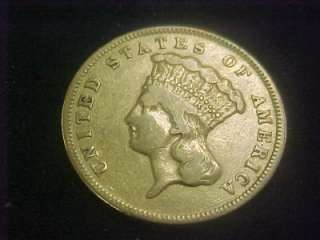 1874 $3 PRINCESS GOLD PIECE VF/XF TAKE A LOOK  