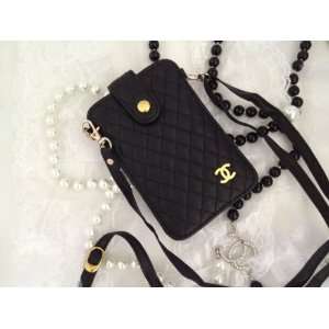 : Luxury CC iPhone 4 4s Black Quilted Leather & Gold Designer Wallet 