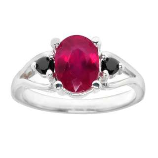60 Ct Red Ruby & Black Diamond Sterling Silver Ring  