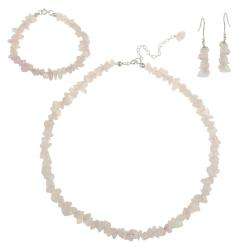  Creations Sterling Silver Rose Quartz Chip Jewelry Set  