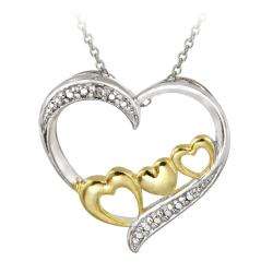   Gold over Silver Diamond Accent Triple Heart Necklace  