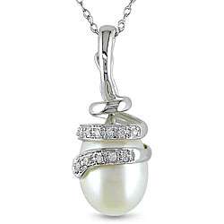   Gold Freshwater Pearl and Diamond Necklace (9 9.5 mm)  Overstock