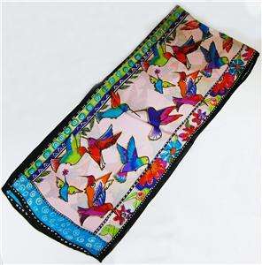 NEW pink silk Oblong Scarf Art Painting Birds fly  