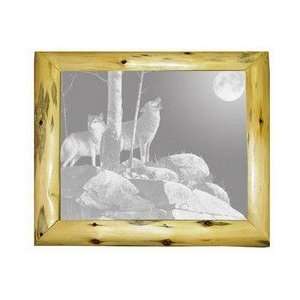  Log Framed Etched Mirror   Rocky Outpost (Wolves)