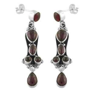   Stunning Garnet Cabochon 925 Sterling Silver Dangle Earrings Jewelry