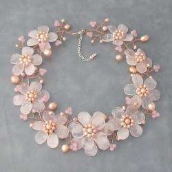Silver Rose Quartz and Freshwater Pearl Necklace (Thailand 