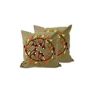    NOVICA Cotton cushion covers, Floral Kuta (pair)