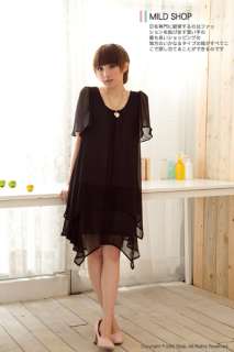 Mild Shop Women Japanese Korean Simple Pure Chiffon Short Sleeve Dress 