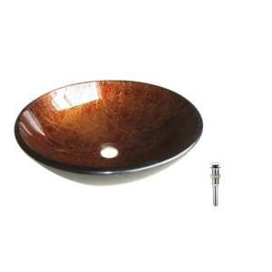   Round Brown Tempered glass Vessel Sink, Water Drain