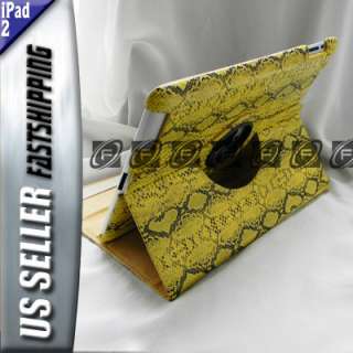 iPad 2 Snake Skin Rotating Leather Case Smart Cover w/ Stand Wak 