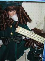 COLLECTORS CHOICE PORCELAIN DOLL SET IN GREEN DRESS  
