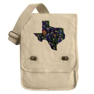  Messenger Field Bag Khaki Bluebonnets Texas Shaped 