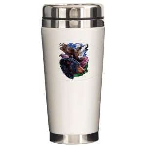   : Ceramic Travel Drink Mug Bear Bald Eagle and Wolf: Everything Else