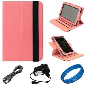  SumacLife Pink Textured Leather Folio Case Cover with Fold to Stand 