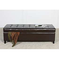  Brown Tufted Bonded Leather Ottoman Storage Bench  Overstock