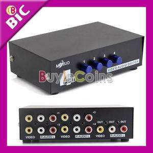 New 4 Port Input 1 Output Audio Video AV RCA Switch Box  