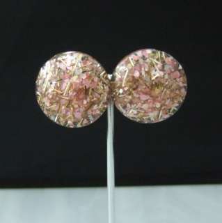 Pink Confetti Lucite Vintage Clip Earrings  