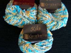 Karabella Kiko cotton boucle fashion yarn, turquoise, lot of 3  