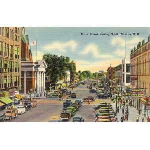   Vintage Postcard Main Street, looking South, Nashua New Hampshire