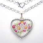 VINTAGE DAISY HEART NECKLACE BROKEN CHINA JEWELRY BY CHARMEDWARE