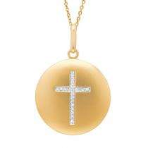 Diamond Cross Disc Pendant Necklace 14k Yellow Gold  