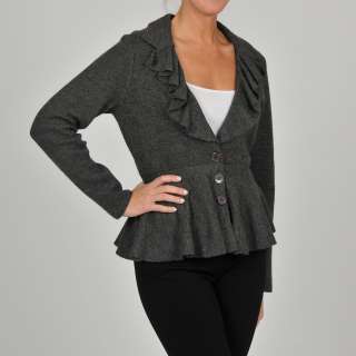 Grace Elements Womens Grey Wool Ruffle collar Peplum Jacket 