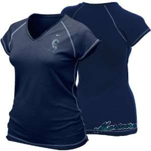   Mariners Ladies Navy Blue Bases Loaded T shirt: Sports & Outdoors