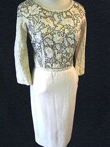 Vintage Carlye beaded brocade off white sheath dress FASHION SCOUT 