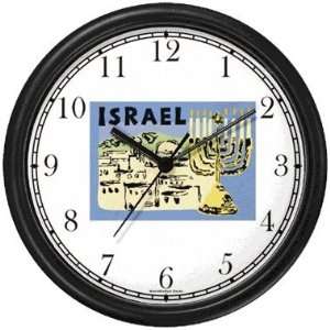 Israel Poster   Jerusalem & Menorrah Judaica Jewish Theme Wall Clock 