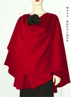 Cashmere Wool Cape Ruana Wrap Coat RED by Maya Matazaro Made in USA 