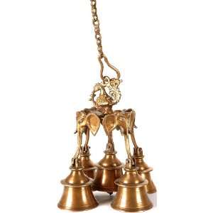   Elephant Bells with Peacock Atop   Brass Sculpture
