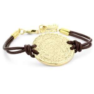   Ettika Brown Leather Bracelet with Gold Colored Phaistos Coin: Jewelry