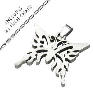 Beautiful Stainless Steel High polish Butterfly Pendant with 23 Inch 