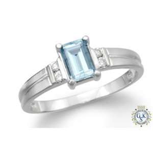  0.56 Ct Aquamarine & Diamond 14K White Gold Ring: Jewelry