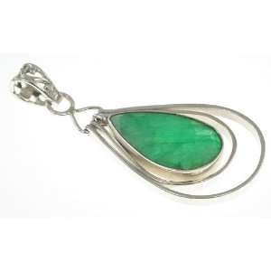    925 Sterling Silver Created Emerald Pendant, 2.25, 11.1g Jewelry