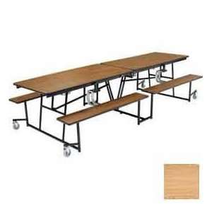  8 Mobile Cafeteria Bench Unit With Plywood Top, Light Oak 