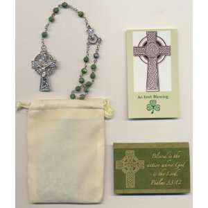Celtic Cross Rosary With Irish Holy Card and Religious Blessing Magnet 