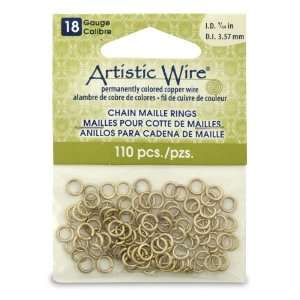 Artistic Wire 18 Gauge Non Tarnish Brass Chain Maille Rings, 9/64 Inch 