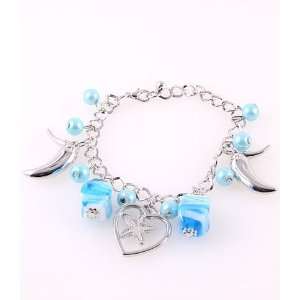  Murano Bead Bracelet with Acrylic Pearl Hart and Star Blue 