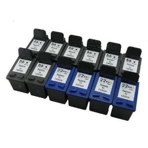  12 Pack. Refurbished Cartridges for HP 56 and HP 22 