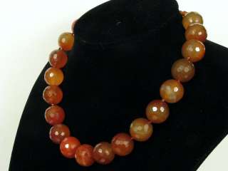Necklace Red Carnelian 18mm Facet Round Beads 925 LGT  