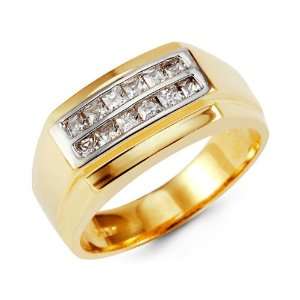    Mens 14k White Solid Gold Polished Princess CZ Ring Jewelry
