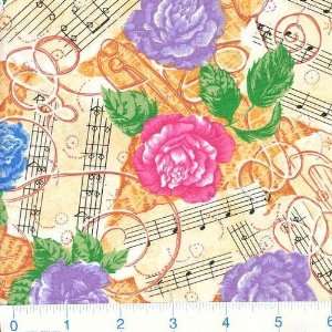 45 Wide Music From The Heart Floral Sheet Music Tangerine Fabric By 