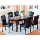   black marble top dining table set with black vinyl upholstered chairs