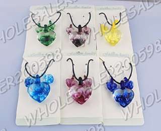 12set Heart Lampwork Glass Pendant Necklace&Earring/NEW  